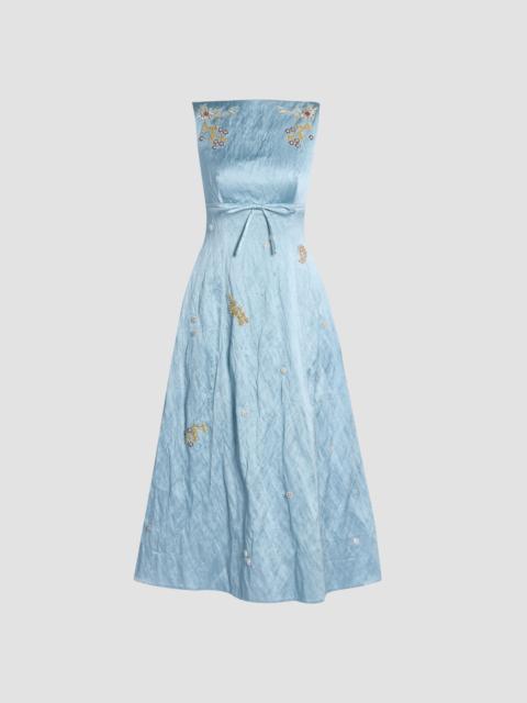 Erdem EMBROIDERED TEXTURED SATIN SLEEVELESS MIDI DRESS