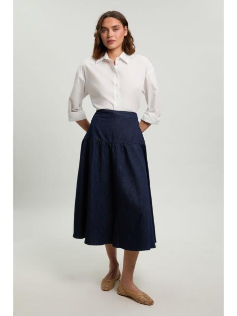 KAREN MILLEN Denim Pleated Full Midi Skirt