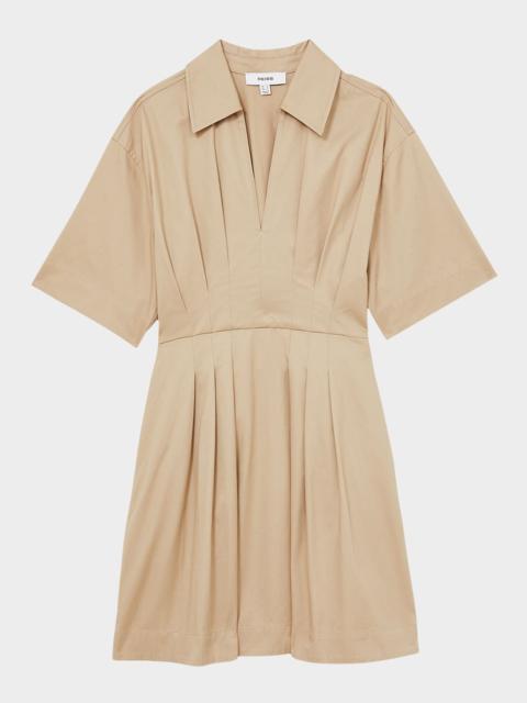 REISS Rosalie Pleated Cotton Mini Shirtdress