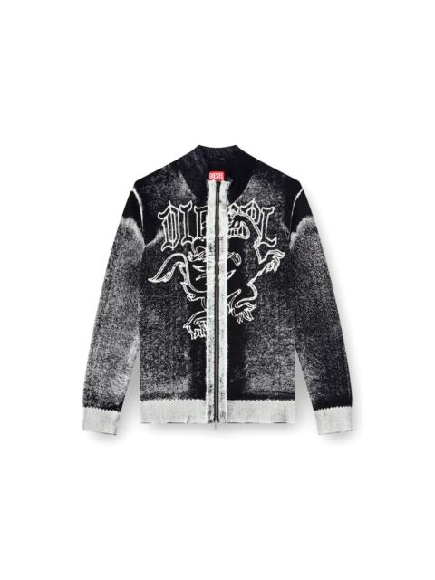 Diesel TREATED ZIP CARDIGAN WITH GRIFFIN MOTIF