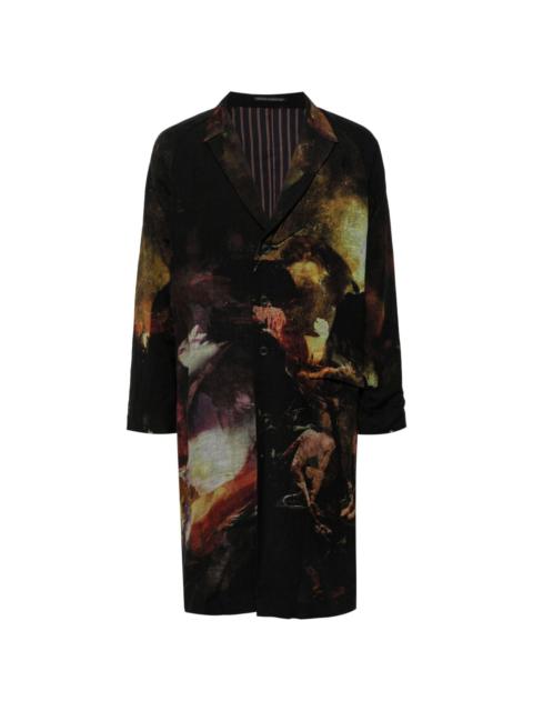 abstract-print single-breasted coat