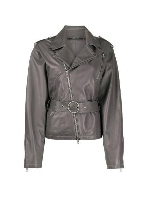 belted leather jacket