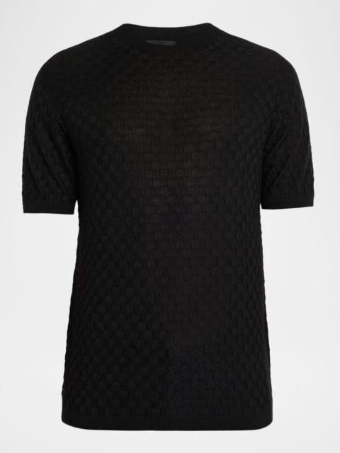 GIORGIO ARMANI Men's Woven Quadrant Cashmere and Silk Crewneck Sweater