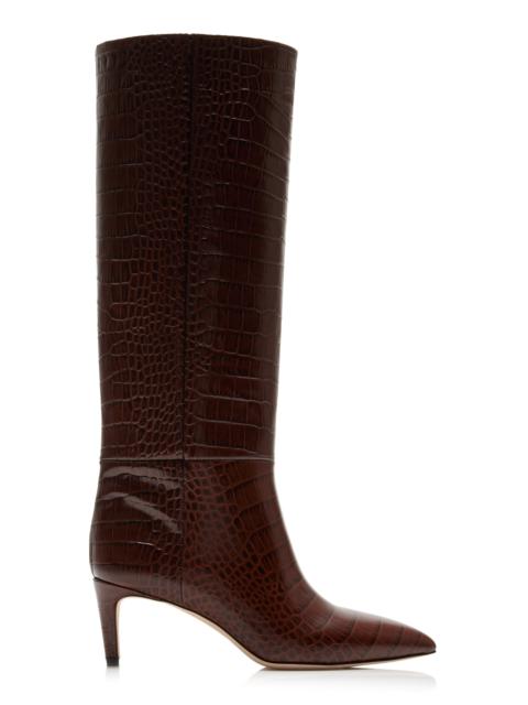 PARIS TEXAS Croc-Effect Leather Stiletto Boots brown
