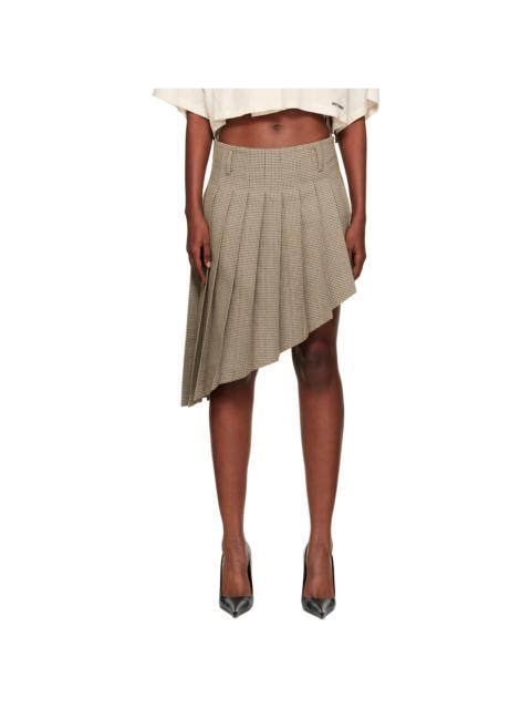 We11done Beige Asymmetric Checked Midi Skirt