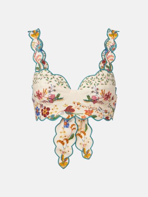 FARM RIO Floral Scarves scalloped linen crop top