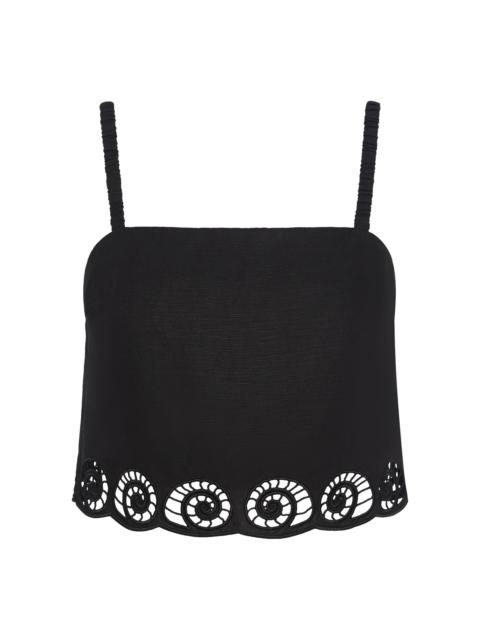 onia Scalloped Linen Cropped Top black