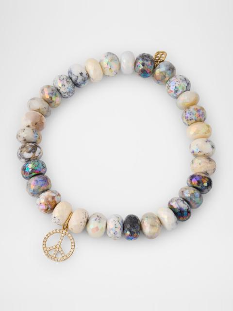 SYDNEY EVAN Small Diamond Peace Sign Charm and Opal Bead Bracelet