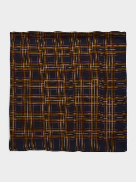 SAINT LAURENT Men's Cassandre Tartan Square Scarf