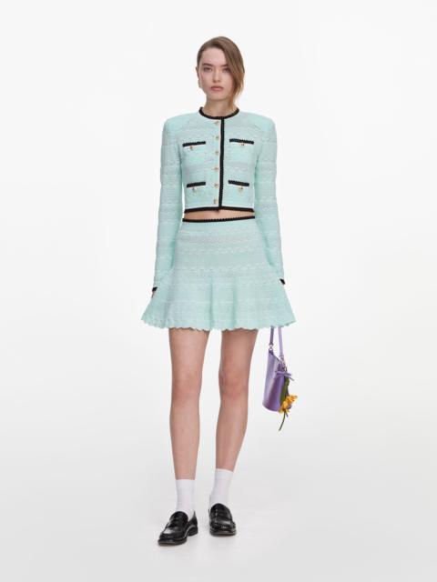 self-portrait Mint Pointelle Knit Mini Skirt