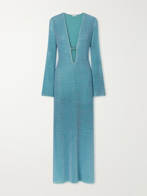 Oséree Lumière Metallic Stretch-knit Kaftan