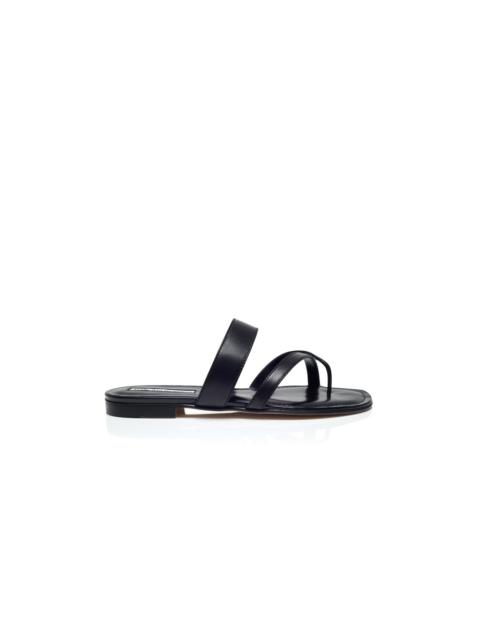 Manolo Blahnik Black Nappa Leather Crossover Flat Sandals