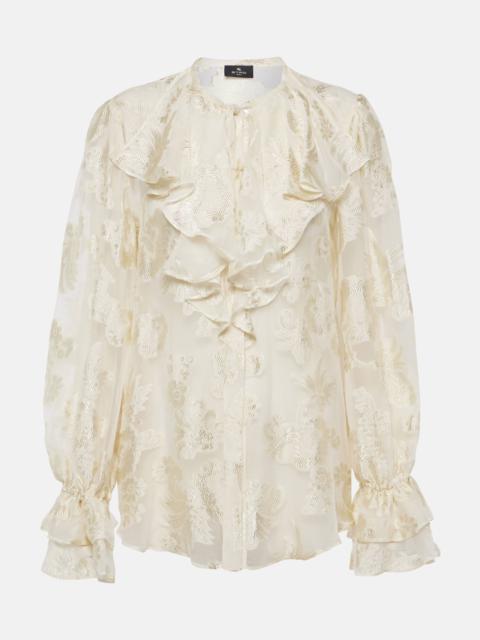 Ruffled floral silk-crepon blouse