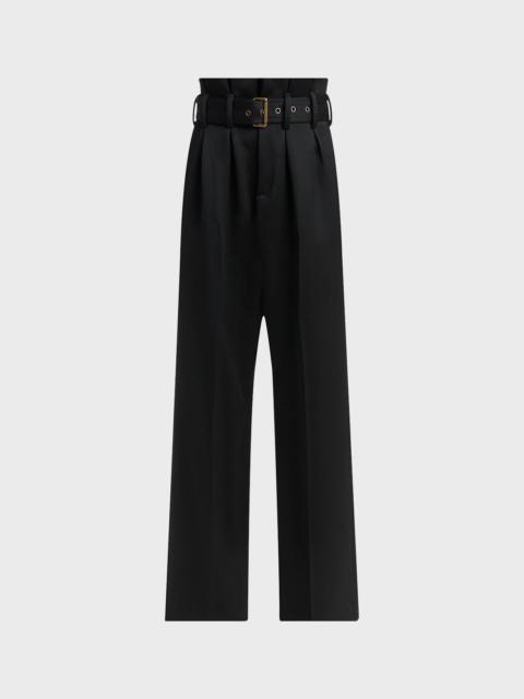 Etro Belted Wool-Blend Paperbag Trousers