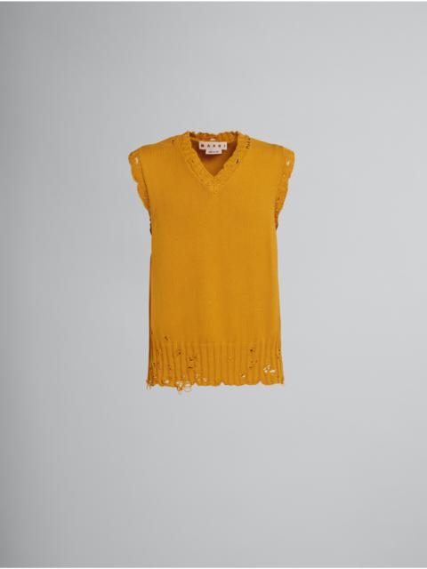 Marni ORANGE COTTON V NECK SWEATER