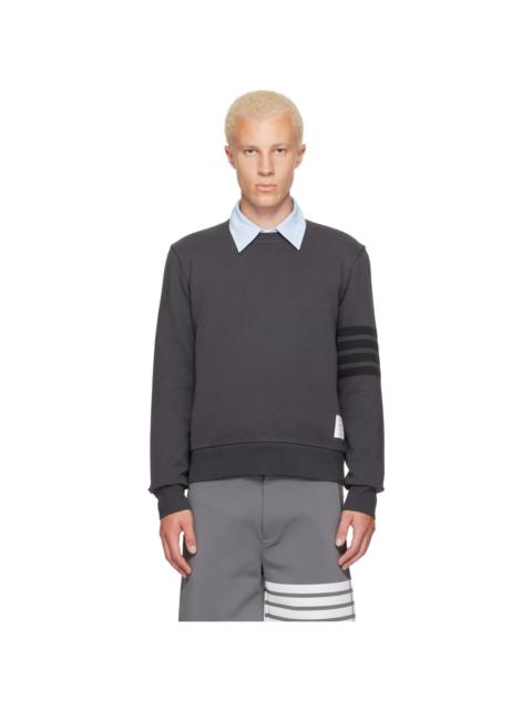 Thom Browne Gray Long Sleeve Tonal Printed 4 Bar Crewneck