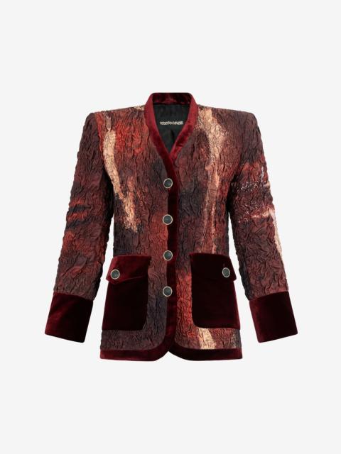 Roberto Cavalli Red Silk Jacket With Marble Print