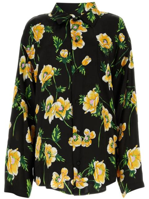 floral-print silk shirt