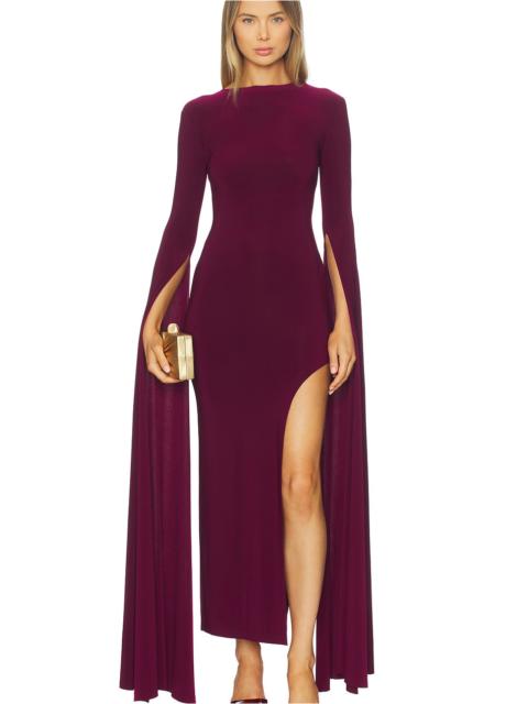 NORMA KAMALI Open Back Ribbon Sleeve Wide Slit Gown