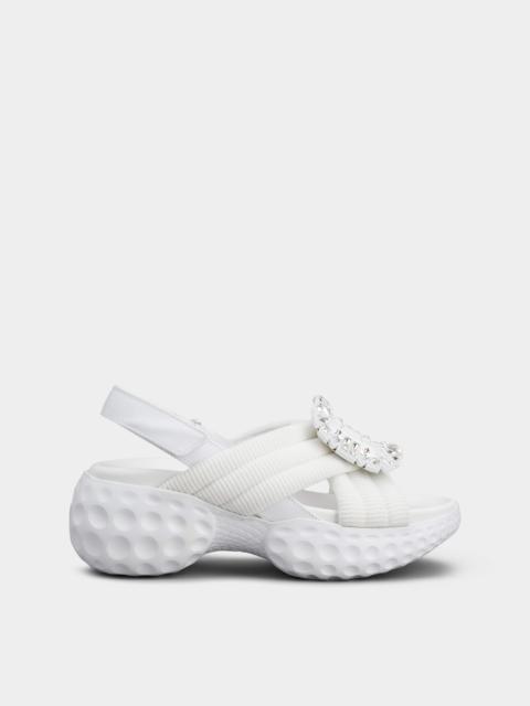 Roger Vivier Viv' Run Light Strass Buckle Sandals in Fabric