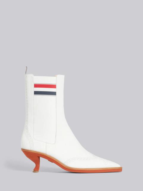 Thom Browne White Suede Brogued Wingtip Stripe 50mm Curved Heel Chelsea Boot