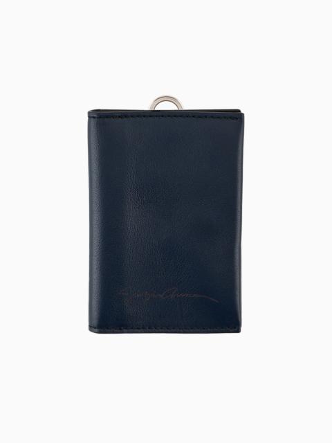GIORGIO ARMANI Two-tone leather credit card holder with shoulder strap