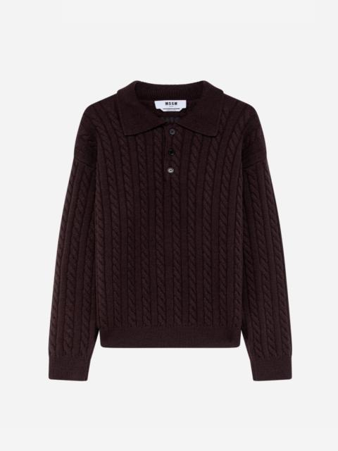 MSGM Cashmere wool blend polo with braided pattern