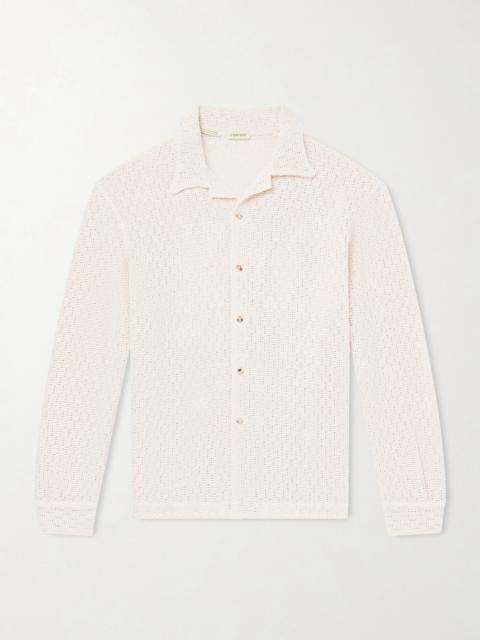 DE BONNE FACTURE Holiday Camp-Collar Crocheted Cotton Shirt