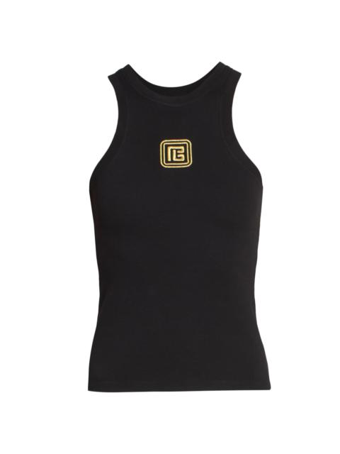 Balmain Women's Embroidered Monogram Cotton-Blend Tank - Black Gold