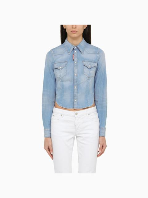 Light blue cropped denim shirt