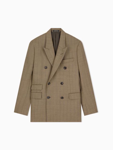 EMPORIO ARMANI LINED BLAZER IN HERRINGBONE VIRGIN WOOL