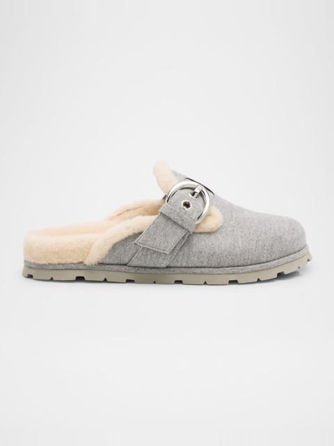 Stuart Weitzman Chrystie Shearling-Lined Flannel Mules