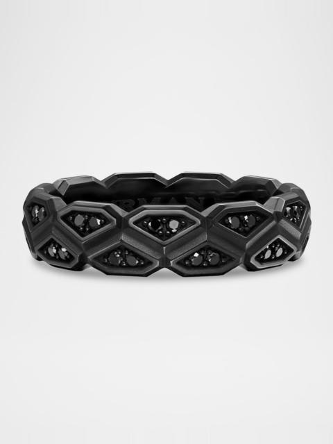 DAVID YURMAN Men's Hex Band Ring in Black Titanium with Black Diamonds, 6mm