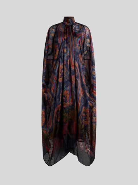 Etro LONG SILK DRESS WITH CAPE AND DEGRADÉ PAISLEY MOTIF