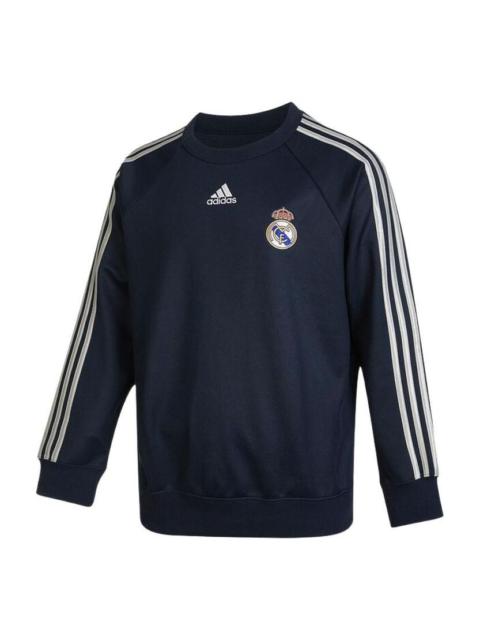 adidas Men's adidas Stripe Logo Pattern Embroidered Round Neck Pullover Autumn Blue HA2531