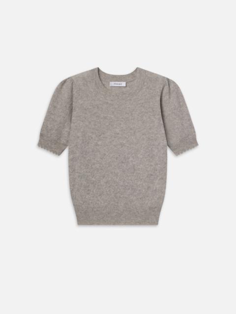 FRAME Pointelle Puff Sleeve Sweater in Light Heather Grey