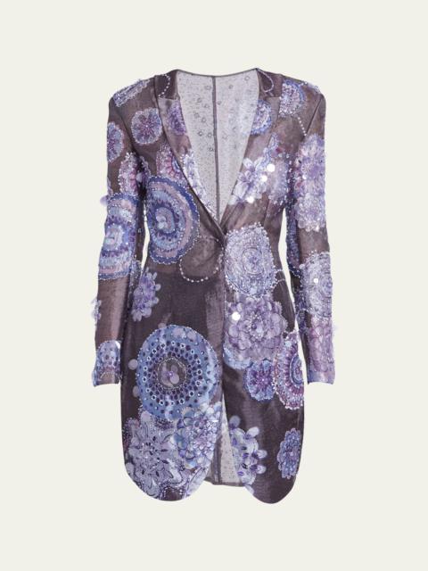 GIORGIO ARMANI Sheer Printed Blazer Jacket with Beaded Details