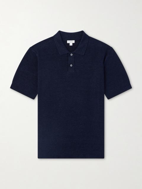 Sunspel Honeycomb-Knit Linen and Silk-Blend Polo Shirt