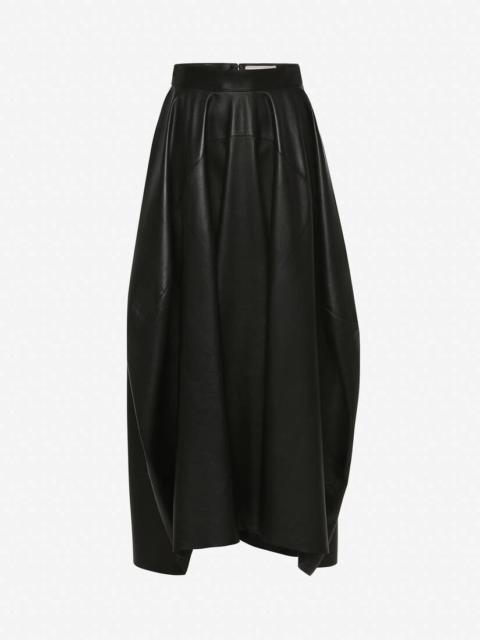 Women's Balloon Leather Skirt in Black