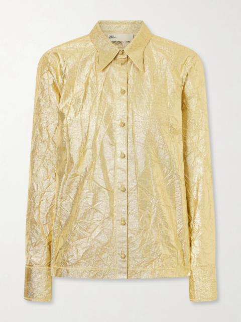 TORY BURCH Crinkled Metallic Silk-blend Shirt