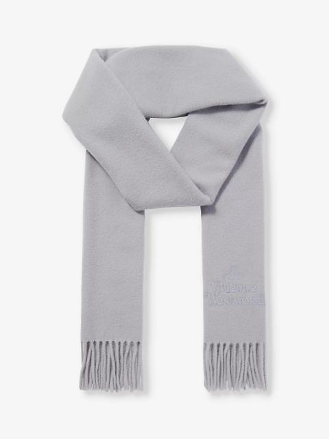 Vivienne Westwood Brand-embroidered fringed-trim wool scarf