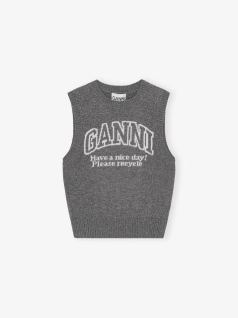 GANNI GREY GRAPHIC WOOL VEST