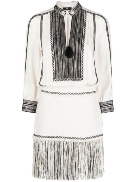 ELISABETTA FRANCHI fringed georgette and tweed minidress