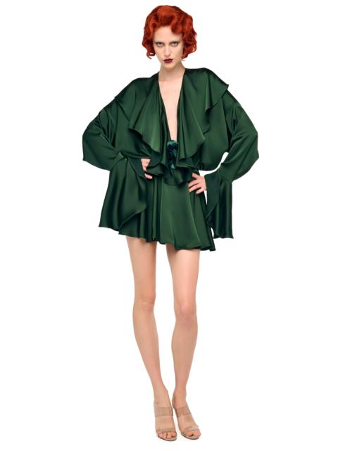 NORMA KAMALI LONG SLEEVE DEEP V RUFFLE BODYSUIT