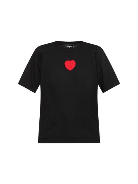 heart-patch cotton T-shirt