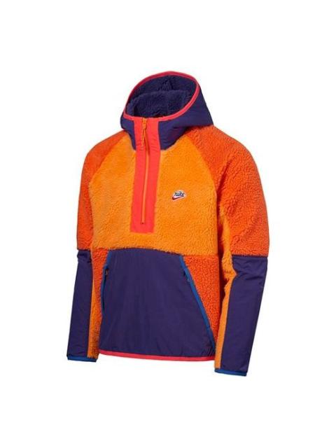 Nike Half Zipper Suede Splicing Colorblock Sports Pullover Orange BV3767-886