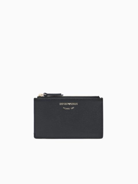 EMPORIO ARMANI ZIPPED, TUMBLED-LEATHER CARD HOLDER