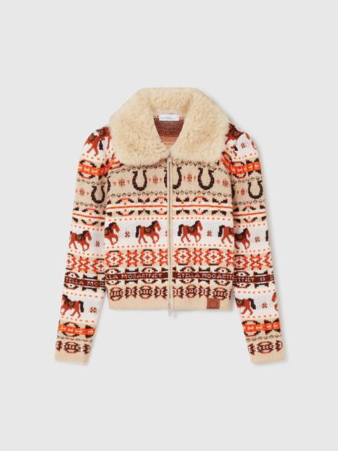 Stella McCartney Fair Isle Plush-Collar Wool Cardigan