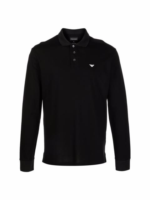 EMPORIO ARMANI embroidered-logo long-sleeved polo shirt