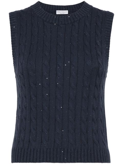 sequinned cable-knit top